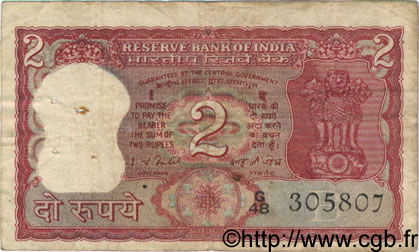 2 Rupees INDIA  1977 P.053f VG