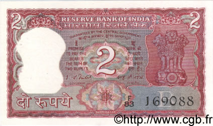 2 Rupees INDIA  1977 P.053f XF