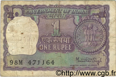 1 Rupee INDIA  1979 P.077w VG