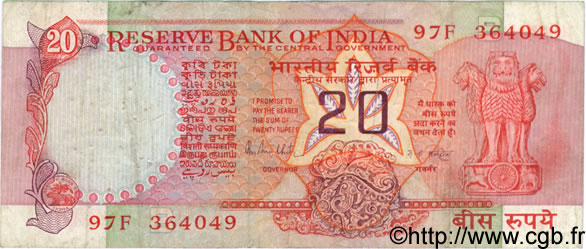 20 Rupees INDIA  1983 P.082h F