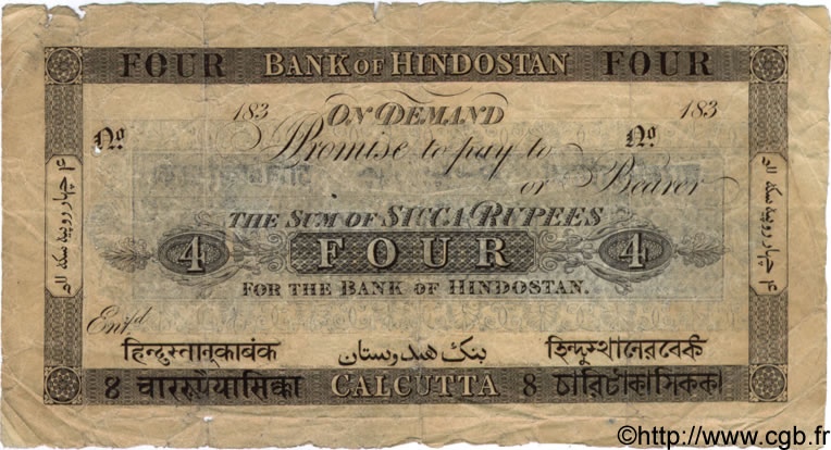 4 Rupees INDIA  1830 PS.121 F-