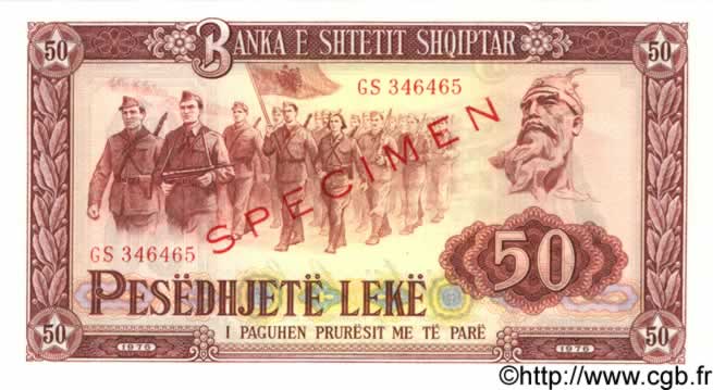 50 Leke Spécimen ALBANIA  1976 P.45s2 FDC