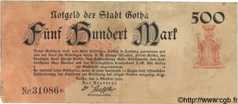 500 Mark ALLEMAGNE Gotha 1922 P.- TTB