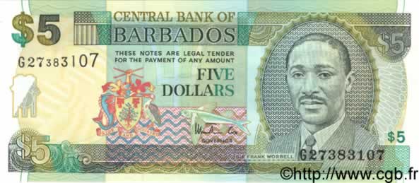 5 Dollars BARBADOS  1975 P.55a UNC