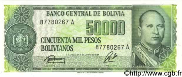 50000 Pesos Bolivianos BOLIVIA  1984 P.170 UNC