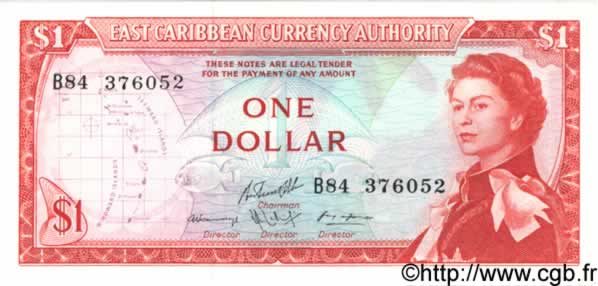 1 Dollar EAST CARIBBEAN STATES  1965 P.13g UNC
