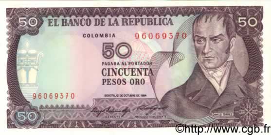 50 Pesos Oro COLOMBIA  1984 P.425a FDC