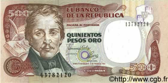 500 Pesos Oro COLOMBIA  1993 P.431 UNC