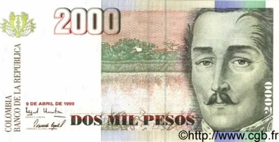 2000 Pesos COLOMBIA  1999 P.445e FDC