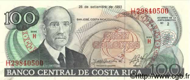 100 Colones COSTA RICA  1993 P.261 UNC