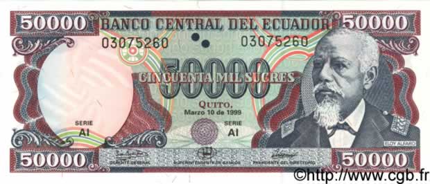 50000 Sucres ECUADOR  1999 P.132 UNC