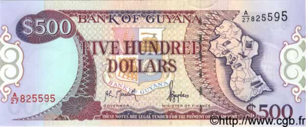 500 Dollars  GUYANA  1996 P.32 NEUF
