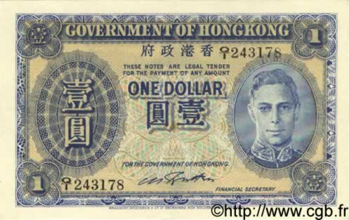 1 Dollar  HONG KONG  1940 P.316 SPL