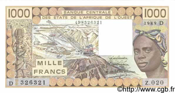 1000 Francs ÉTATS DE L AFRIQUE DE L OUEST  1989 P.406Di pr.NEUF