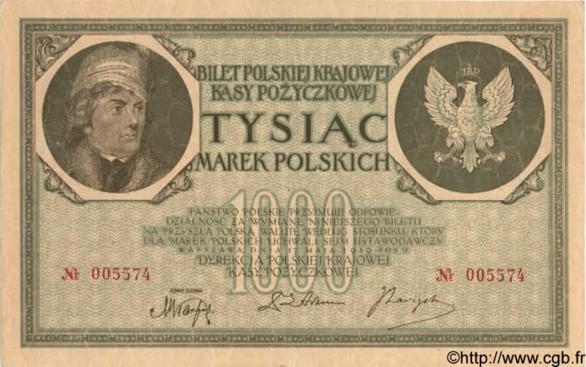 1000 Marek  POLOGNE  1919 P.022b SPL