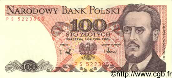 100 Zlotych  POLOGNE  1988 P.143c NEUF