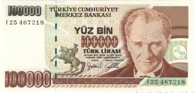 100000 Lirasi TURQUIE  1997 P.206 NEUF