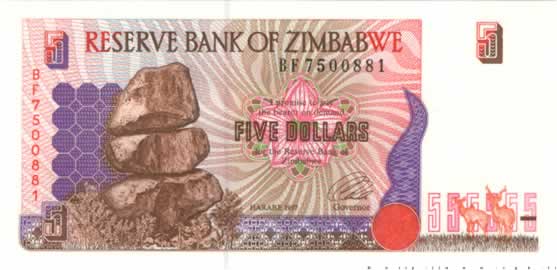 5 Dollars ZIMBABWE  1997 P.05 NEUF