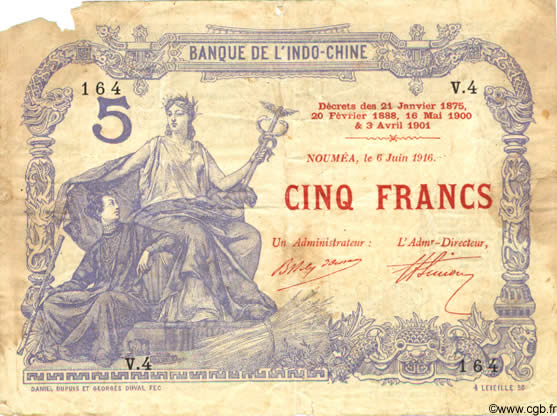 5 Francs Annulé NOUVELLE CALÉDONIE  1916 P.15a RC