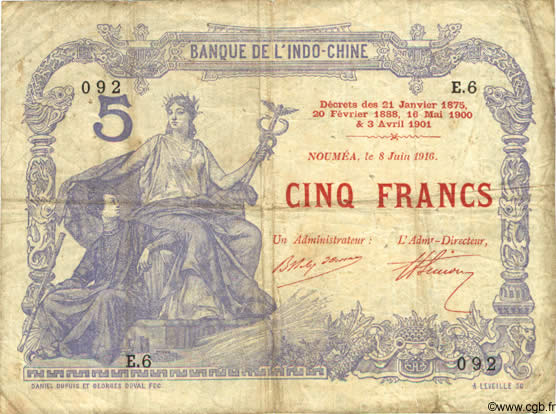 5 Francs NOUVELLE CALÉDONIE  1916 P.15a pr.TB