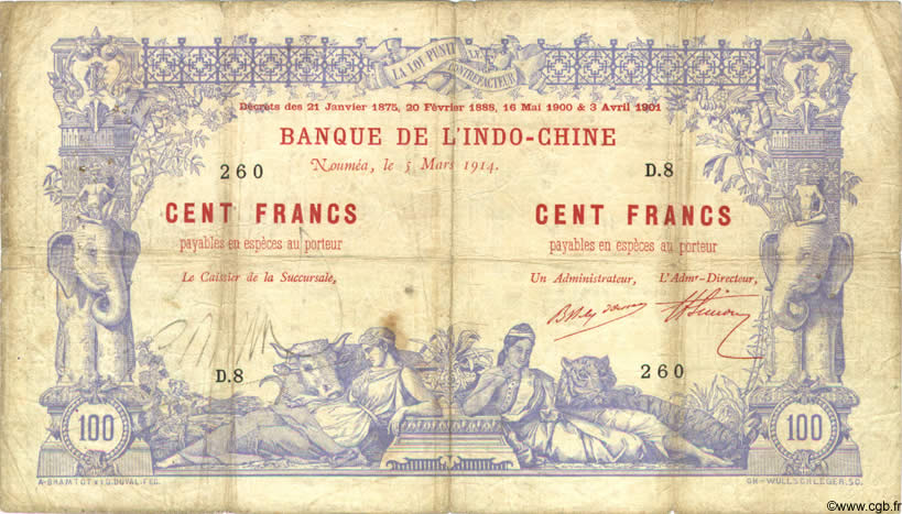 100 Francs NOUVELLE CALÉDONIE  1914 P.17 pr.TB