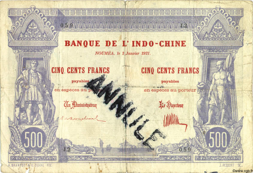 500 Francs Annulé NOUVELLE CALÉDONIE  1921 P.22s pr.TB