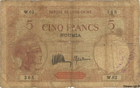 5 Francs NOUVELLE CALÉDONIE  1936 P.36b AB