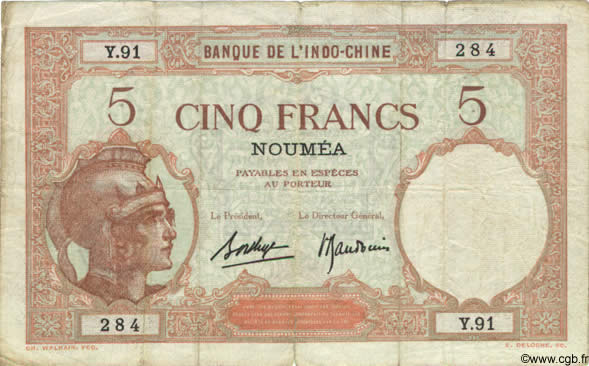5 Francs NOUVELLE CALÉDONIE  1940 P.36b B