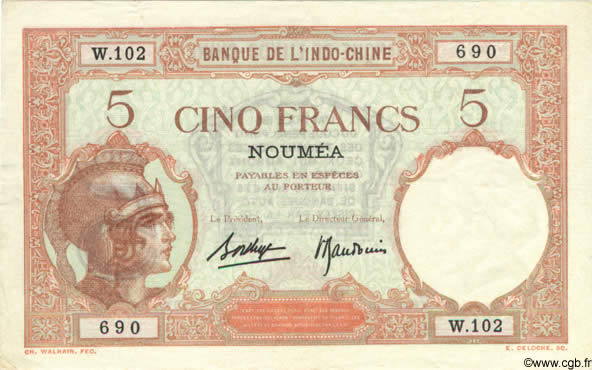 5 Francs NOUVELLE CALÉDONIE  1940 P.36b VF - XF