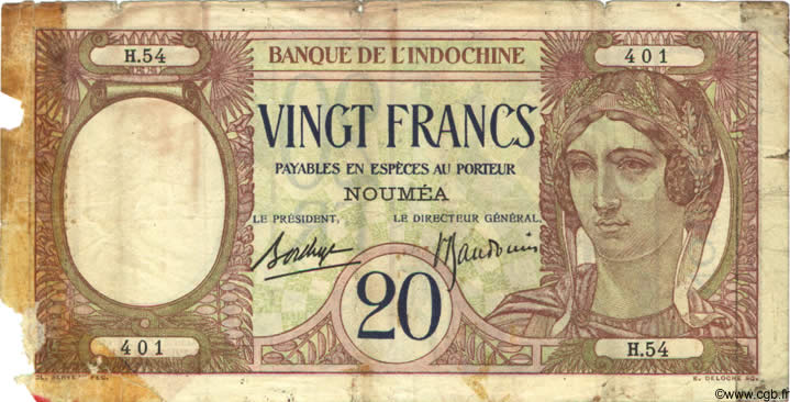 20 Francs NOUVELLE CALÉDONIE  1940 P.37b AB