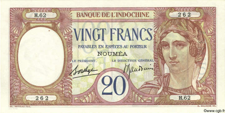20 Francs NOUVELLE CALÉDONIE  1940 P.37b SPL