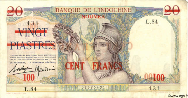 100 Francs  NOUVELLE CALÉDONIE  1939 P.39 TTB+