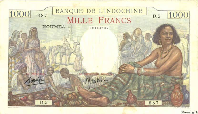 1000 Francs NOUVELLE CALÉDONIE  1938 P.43a TTB