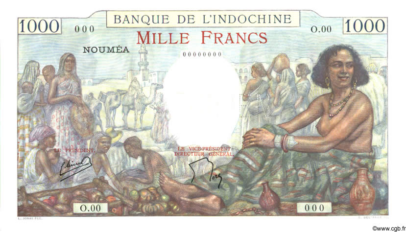 1000 Francs Spécimen NOUVELLE CALÉDONIE  1958 P.43cs NEUF