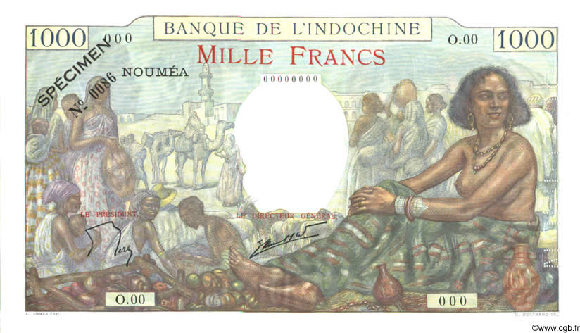 1000 Francs Spécimen NOUVELLE CALÉDONIE  1963 P.43ds pr.NEUF