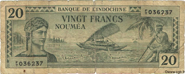 20 Francs  NOUVELLE CALÉDONIE  1944 P.49 AB