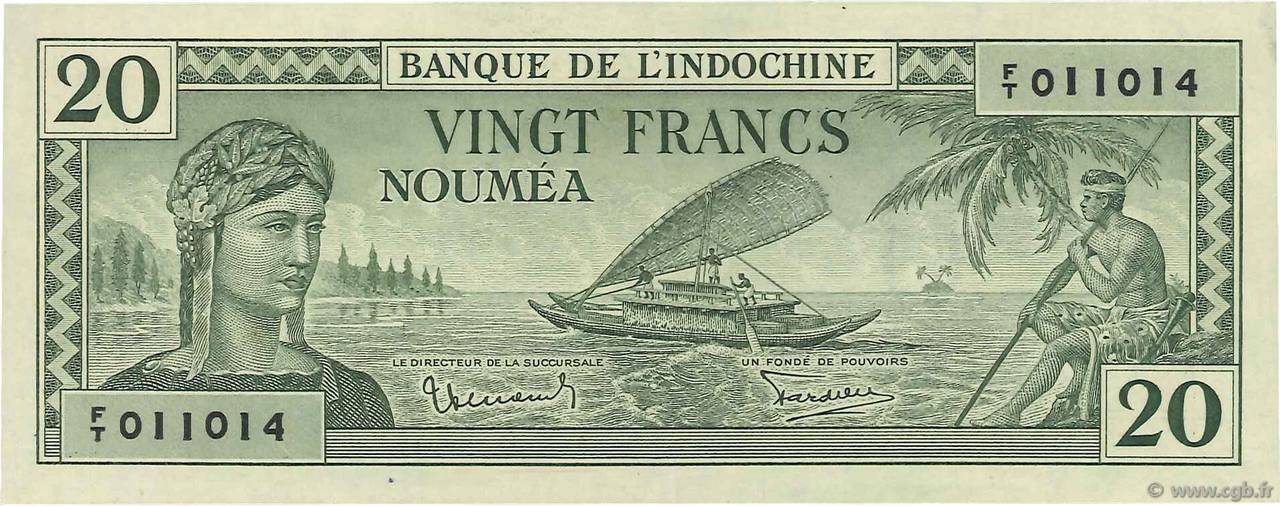 20 Francs NOUVELLE CALÉDONIE  1944 P.49 UNC-