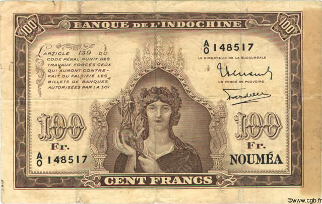 100 Francs NOUVELLE CALÉDONIE  1942 P.44 TB