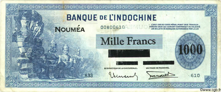 1000 Francs  NOUVELLE CALÉDONIE  1943 P.45 TB