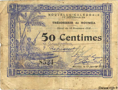 50 Centimes NEW CALEDONIA  1919 P.30 VG
