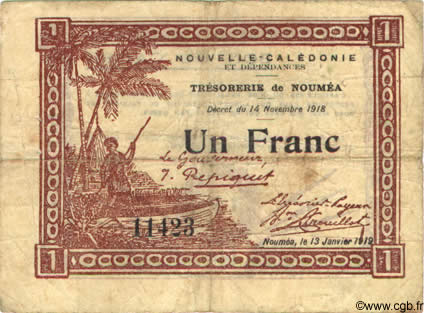 1 Franc NOUVELLE CALÉDONIE  1919 P.31 TB