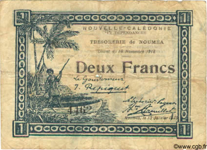 2 Francs NOUVELLE CALÉDONIE  1919 P.32 B+