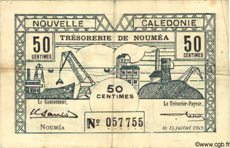 50 Centimes NEW CALEDONIA  1942 P.51 VF