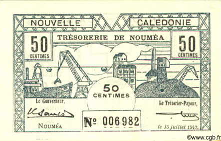 50 Centimes NEW CALEDONIA  1942 P.51 AU