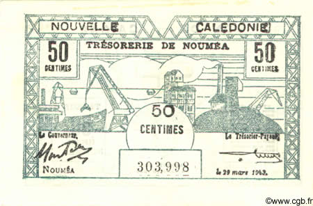 50 Centimes NOUVELLE CALÉDONIE  1943 P.54 VZ