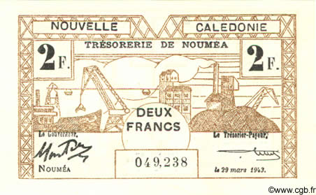 2 Francs NOUVELLE CALÉDONIE  1943 P.56b NEUF