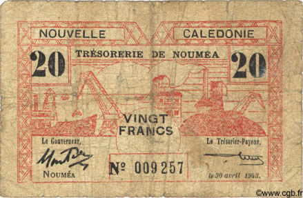20 Francs NEW CALEDONIA  1943 P.57a G