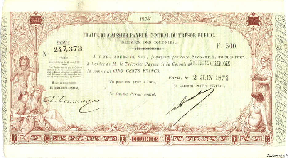 500 Francs NOUVELLE CALÉDONIE  1874 P.- AU