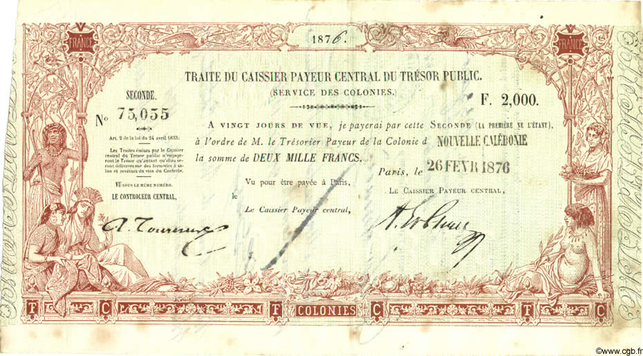 2000 Francs NEW CALEDONIA  1876 P.- VF