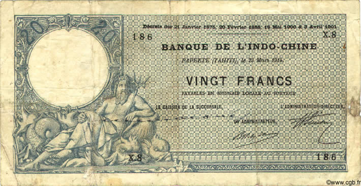 20 Francs TAHITI  1914 P.02 F